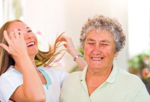 Caregiver laughing